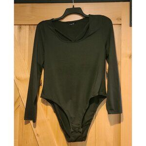 Bloomchic Women’s US 12 Bodysuit Black Long Sleeve Strappy Chest